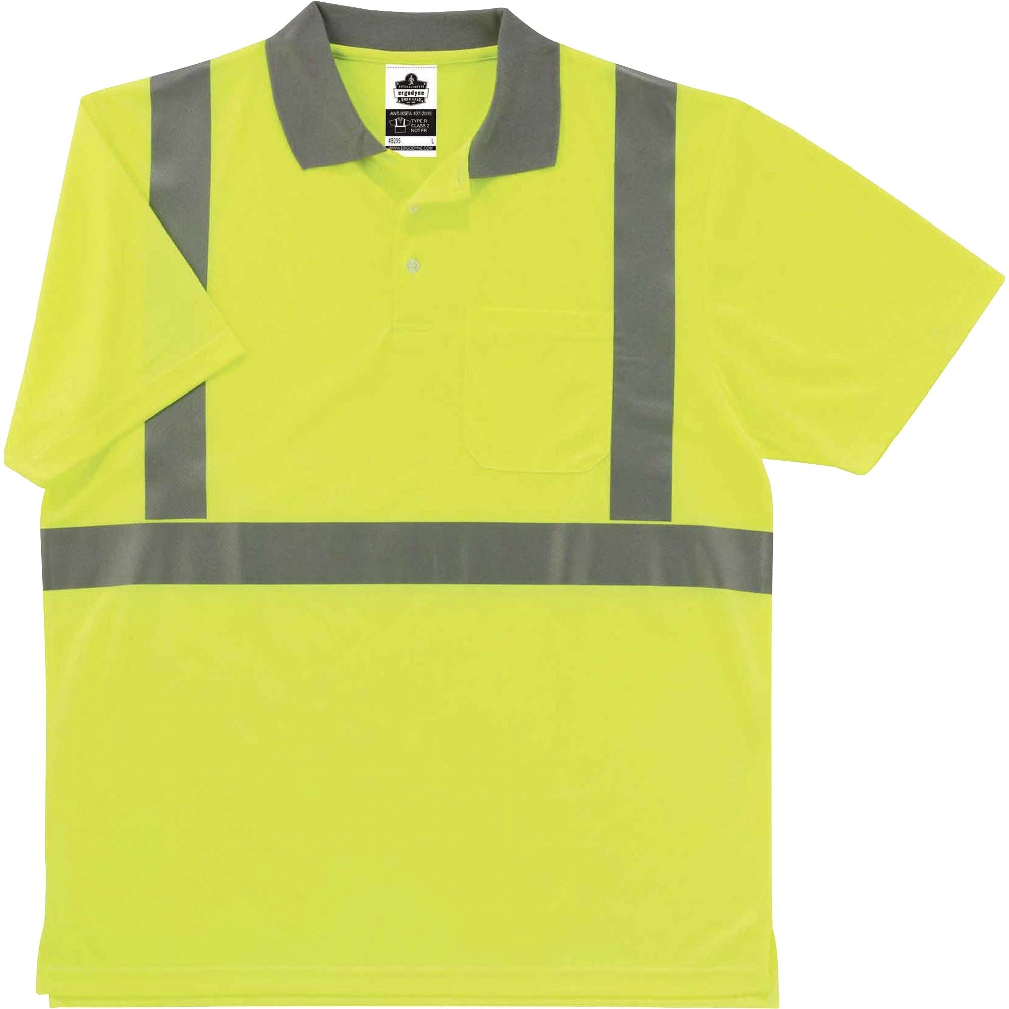 Ergodyne 8295 Type R Class 2 Polo Shirt, Large, Unisex, Polyester, Lime, 1 Each