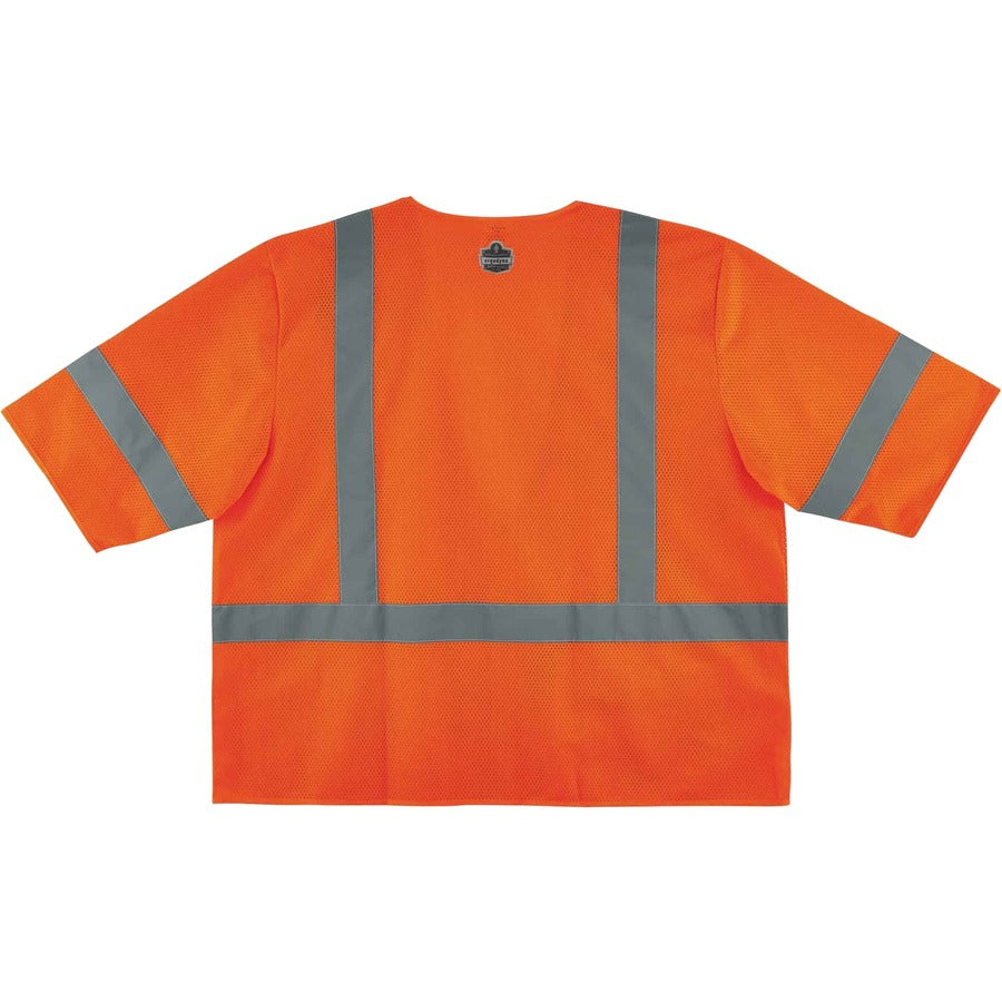 Ergodyne 8320Z Type R Class 3 Standard Vest, Small/Medium, Zipper Closure, Polyester Mesh, Orange, Pocket, Mic Tab, Reflective, 1 Each