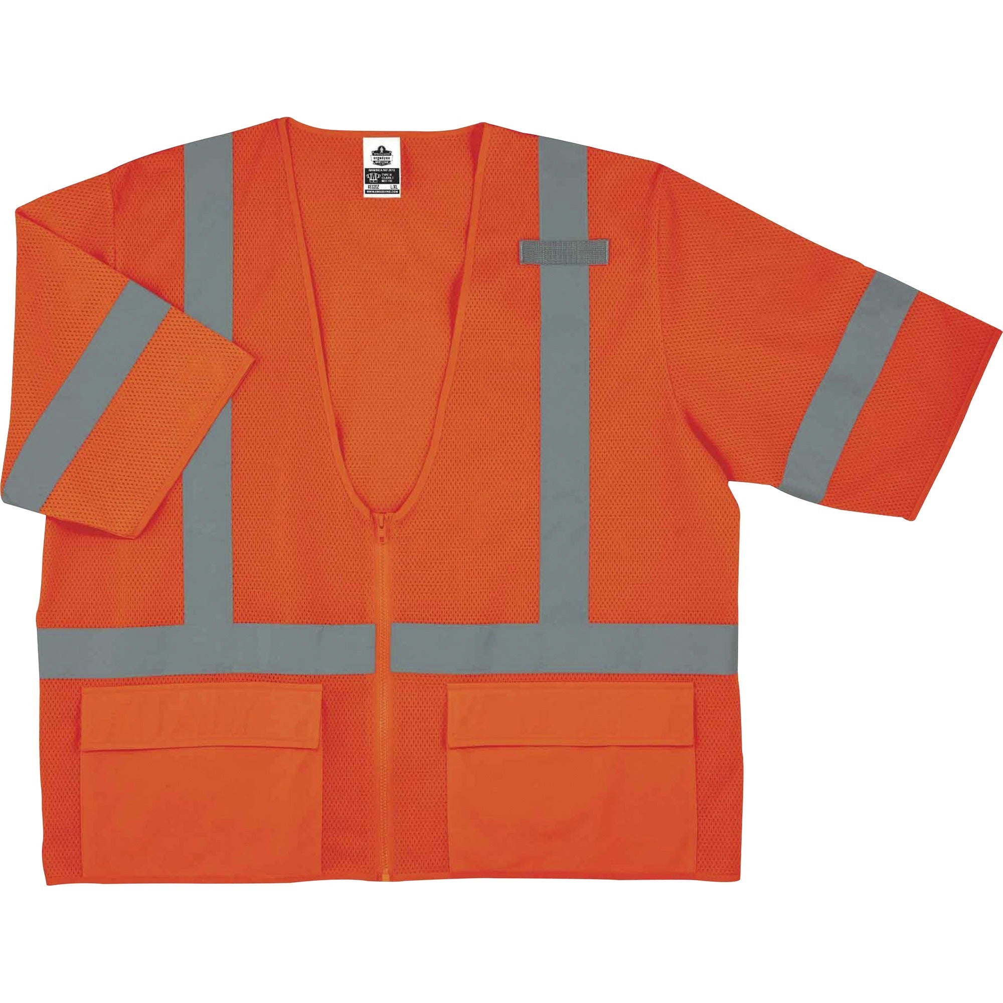 Ergodyne 8320Z Type R Class 3 Standard Vest, 4XL/5XL, Zipper Closure, Polyester Mesh, Orange, Pocket, Mic Tab, Reflective, 1 Each