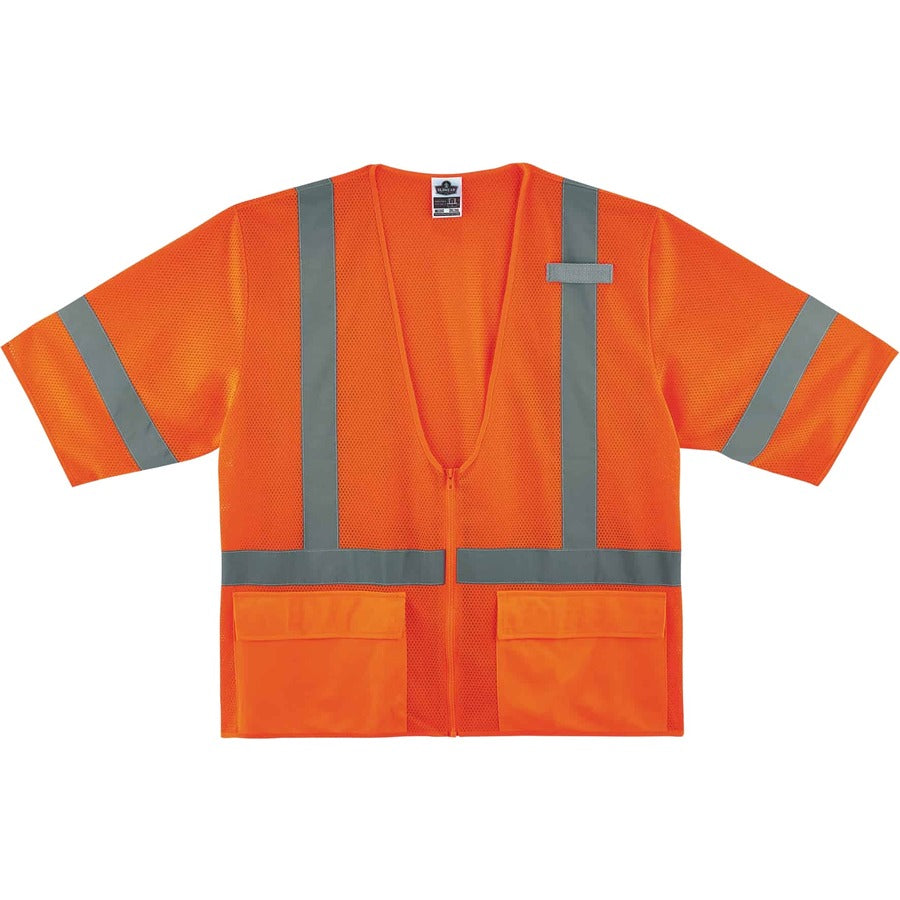 Ergodyne 8320Z Type R Class 3 Standard Vest, 4XL/5XL, Zipper Closure, Polyester Mesh, Orange, Pocket, Mic Tab, Reflective, 1 Each
