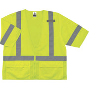 Ergodyne 8320Z Type R Class 3 Standard Vest, Small/Medium, Zipper Closure, Polyester Mesh, Lime, Pocket, Mic Tab, Reflective, 1 Each