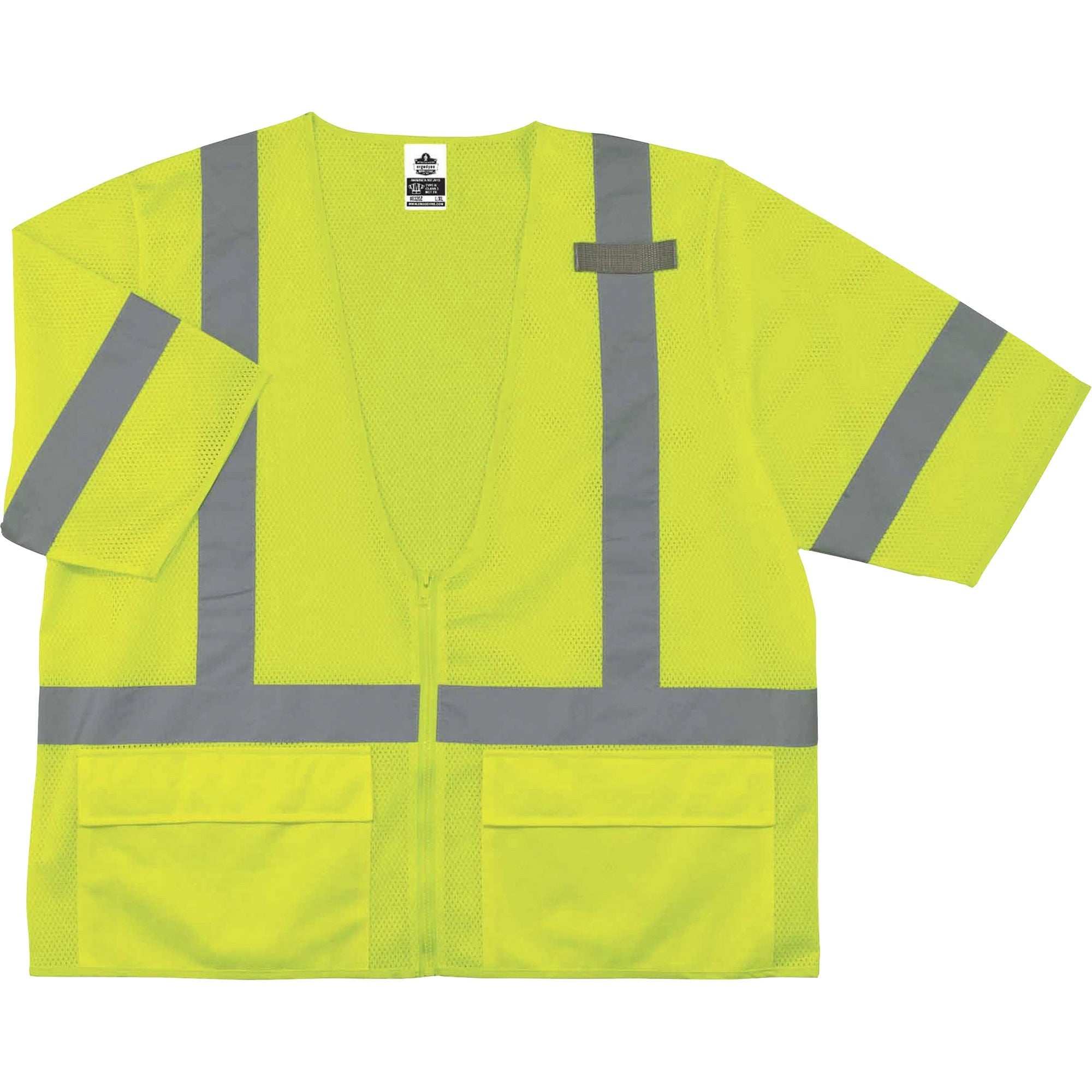 Ergodyne 8320Z Type R Class 3 Standard Vest, Large/Extra Large, Zipper Closure, Polyester Mesh, Lime, Pocket, Mic Tab, Reflective, 1 Each