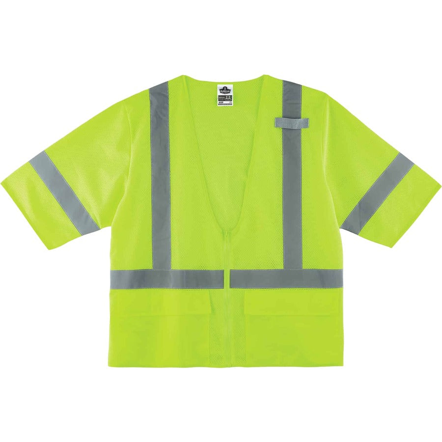 Ergodyne 8320Z Type R Class 3 Standard Vest, 4XL/5XL, Zipper Closure, Polyester Mesh, Lime, Pocket, Mic Tab, Reflective, 1 Each