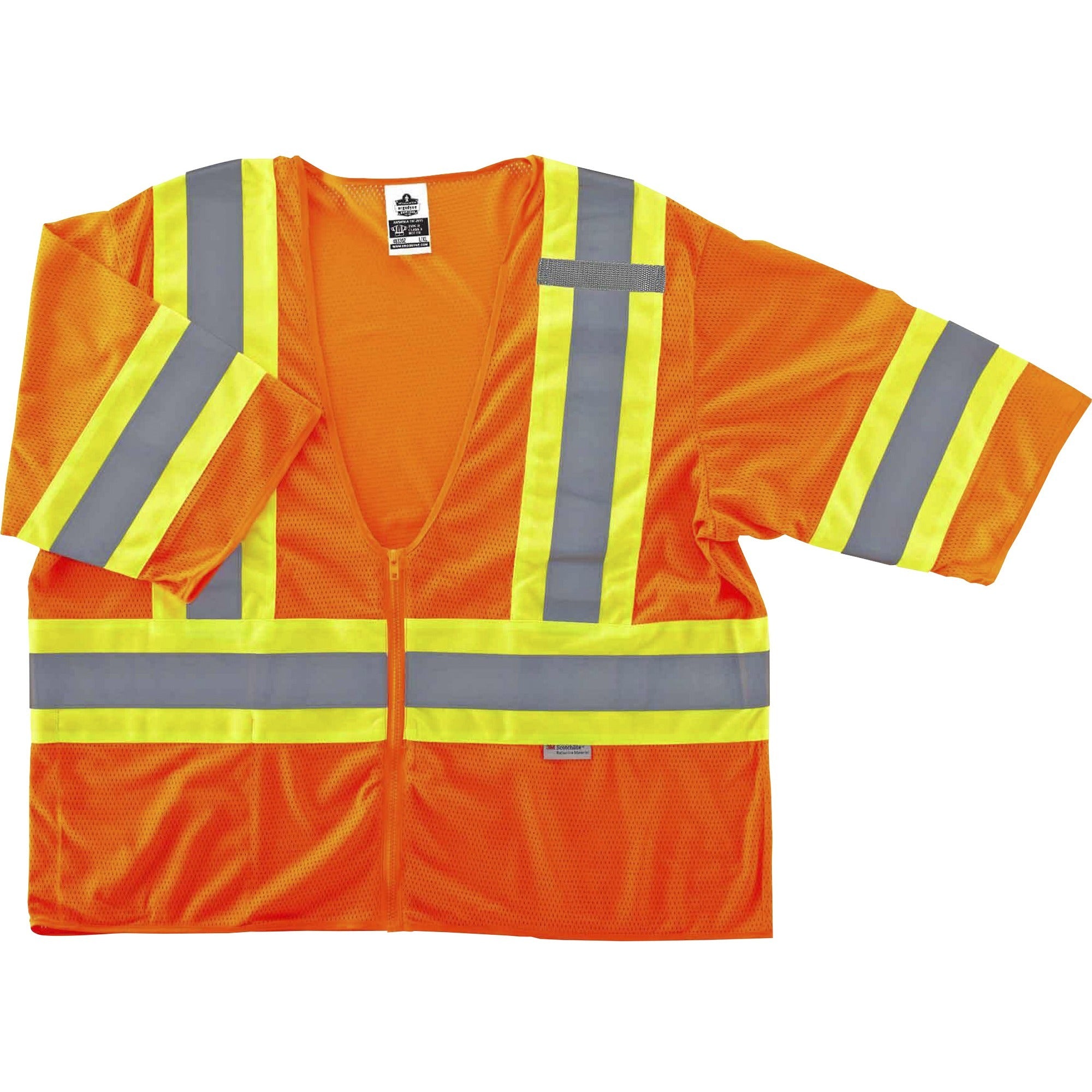 Ergodyne 8330Z Type R Class 3 Two-Tone Vest, Small/Medium, Zipper Closure, Polyester Mesh, Orange, Pocket, Mic Tab, Reflective, 1 Each