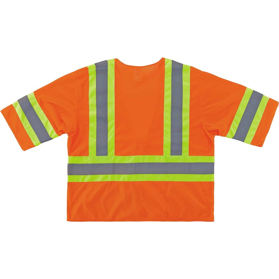 Ergodyne 8330Z Type R Class 3 Two-Tone Vest, Large/Extra Large, Zipper Closure, Polyester Mesh, Orange, Pocket, Mic Tab, Reflective, 1 Each