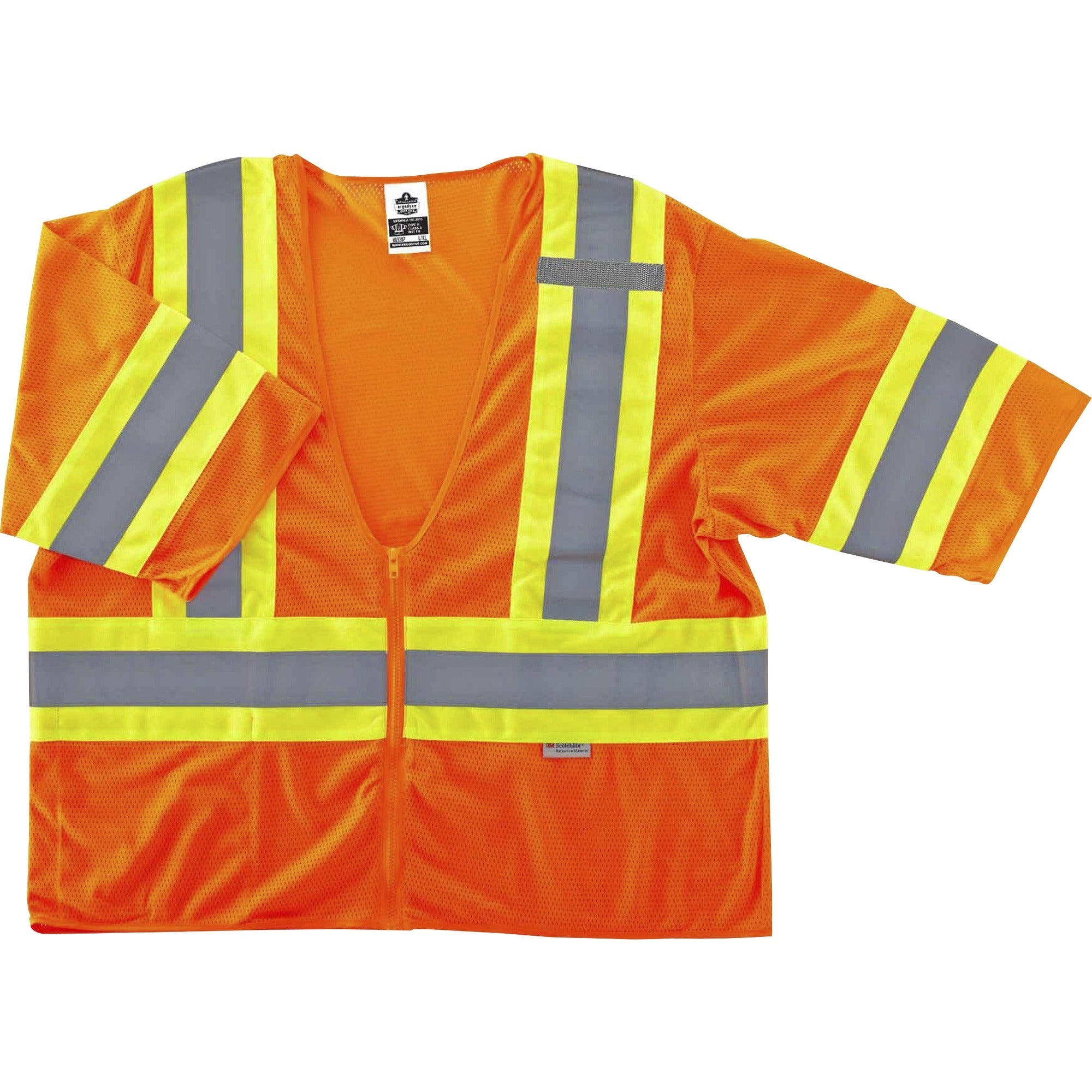 Ergodyne 8330Z Type R Class 3 Two-Tone Vest, 2XL/3XL, Zipper Closure, Polyester Mesh, Orange, Pocket, Mic Tab, Reflective, 1 Each