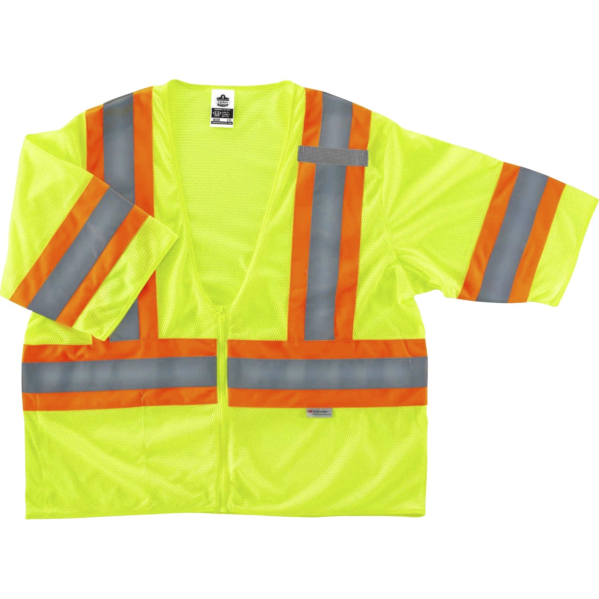 Ergodyne 8330Z Type R Class 3 Two-Tone Vest, 2XL/3XL, Zipper Closure, Polyester Mesh, Lime, Pocket, Mic Tab, Reflective, 1 Each