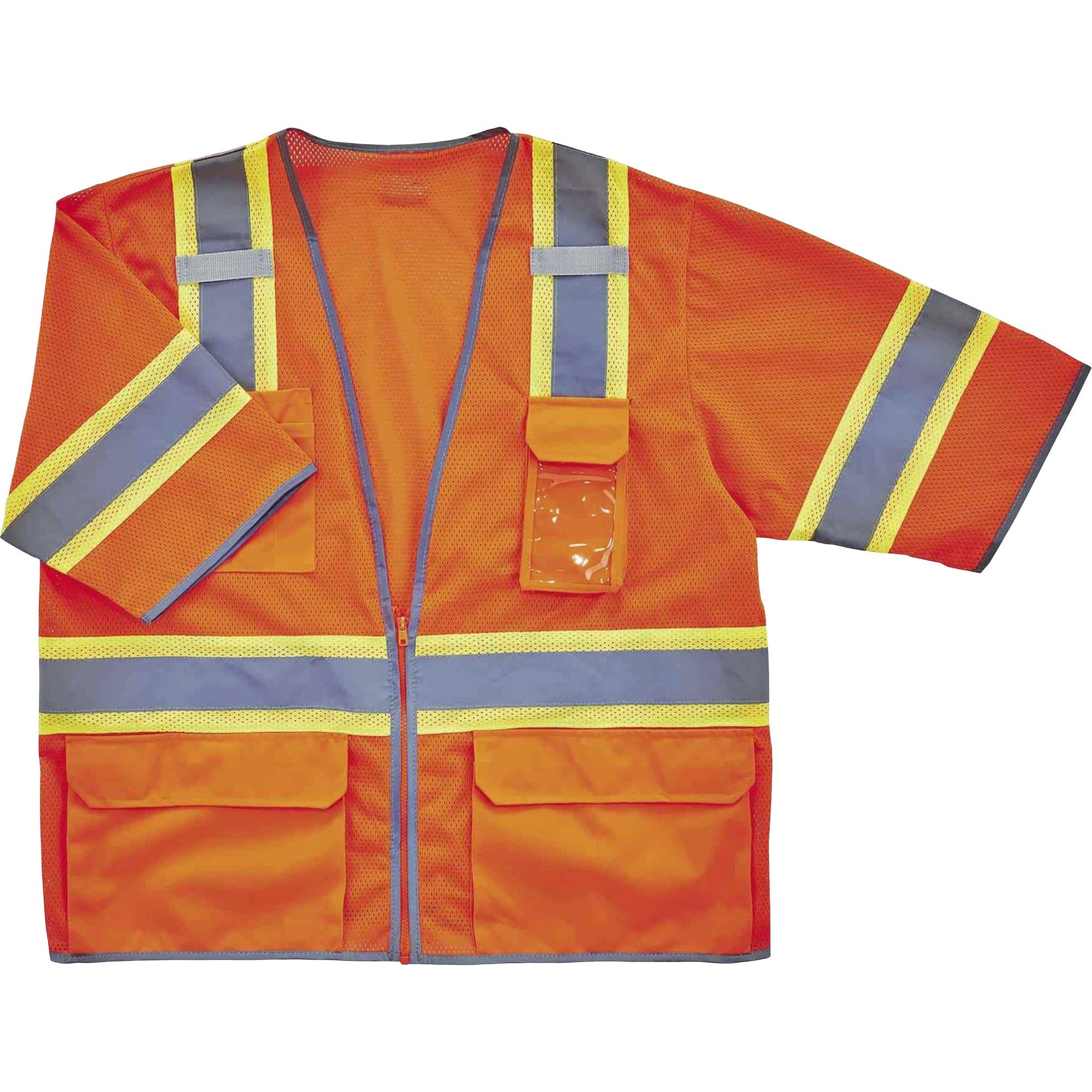 Ergodyne 8346Z Two-Tone Hi-Vis Class 3 Surveyor Vest, Small/Medium, Zipper Closure, Orange, Breathable Polyester Mesh, Reflective Strip, Multiple Pockets, 1 Each