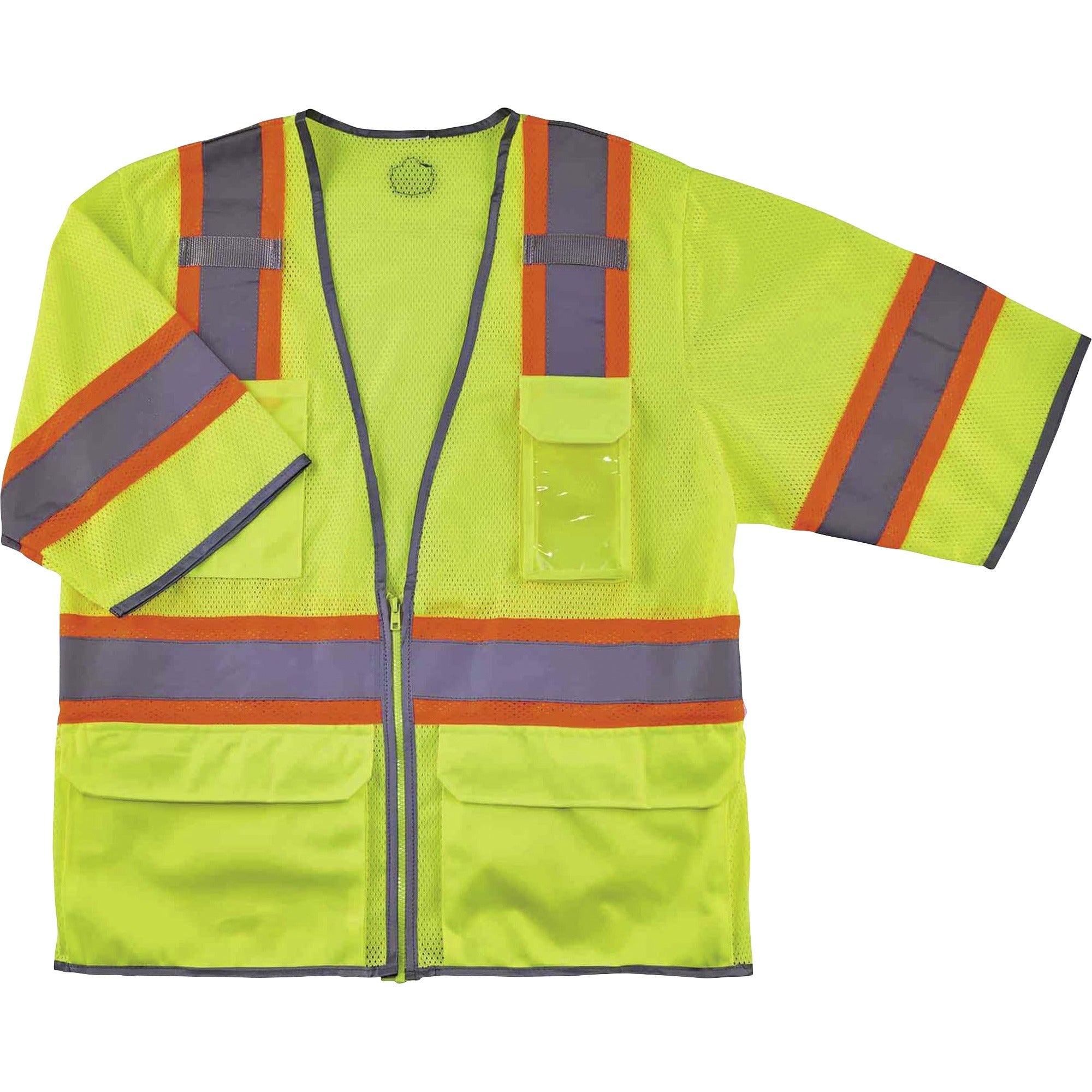 Ergodyne 8346Z Two-Tone Hi-Vis Class 3 Surveyor Vest, 4XL/5XL, Zipper Closure, Lime, Breathable Polyester Mesh, Reflective Strip, Multiple Pockets, 1 Each