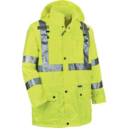 Ergodyne 8365 Type R Class 3 Rain Jacket, 3X-Large, Lime, Polyurethane, Breathable, Waterproof, Reflective, Inset Hood, Drawstring Closure, Snap Closure, Chest and Cell Phone Pockets, 1 Each