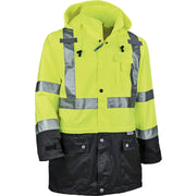 Ergodyne 8365BK Type R Class 3 Hi-Vis Lime Rain Jacket, Medium, Waterproof, Breathable, Reflective Tape, Black Bottom, Inset Hood, Drawstring Closure, Durable, 1 Each