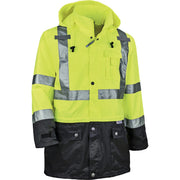 Ergodyne 8365BK Type R Class 3 Hi-Vis Lime Rain Jacket, Large, Waterproof, Breathable, Reflective, Black Bottom, Drawstring Hood, Zipper and Snap Closures, 1 Each