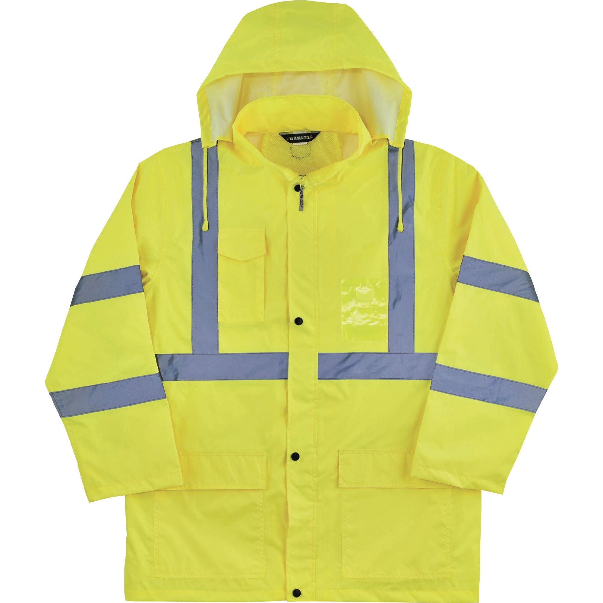 Ergodyne 8366 Lightweight Hi-Vis Rain Jacket, Type R Class 3, 3X-Large, Lime, Polyurethane/150D Oxford Polyester, Hook & Loop Wrist, Drawstring Closure, Machine Washable, Waterproof, 1 Each