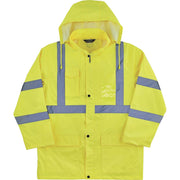 Ergodyne 8366 Lightweight Hi-Vis Rain Jacket, Type R Class 3, Lime, 4X-Large, Polyurethane/150D Oxford Polyester, Hook & Loop Wrist, Drawstring Closure, 1 Each