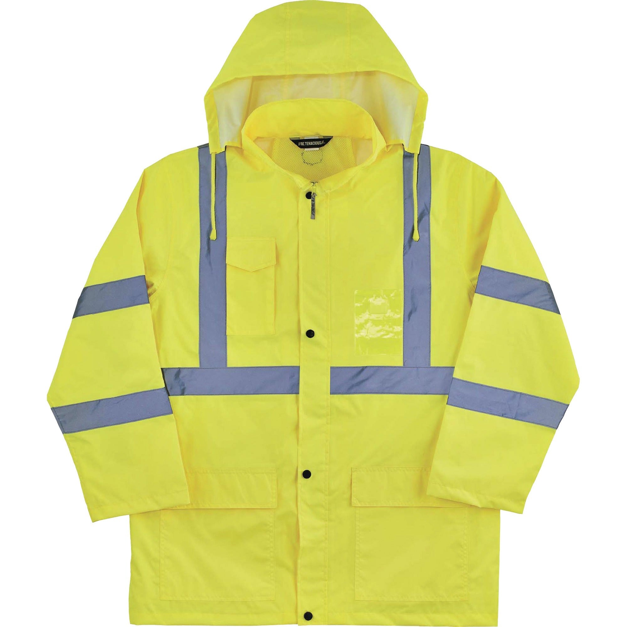 Ergodyne 8366 Lightweight Hi-Vis Rain Jacket, Type R Class 3, Lime, 4X-Large, Polyurethane/150D Oxford Polyester, Hook & Loop Wrist, Drawstring Closure, 1 Each