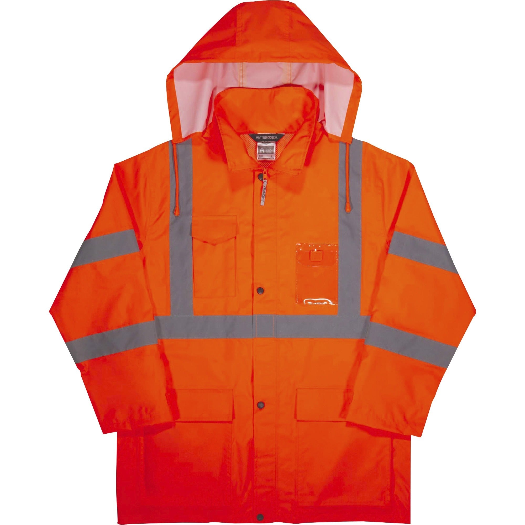 Ergodyne 8366 Lightweight Hi-Vis Rain Jacket, Type R Class 3, Small, Orange, Polyurethane/150D Oxford Polyester, Hook & Loop Wrist, Drawstring Closure, 1 Each