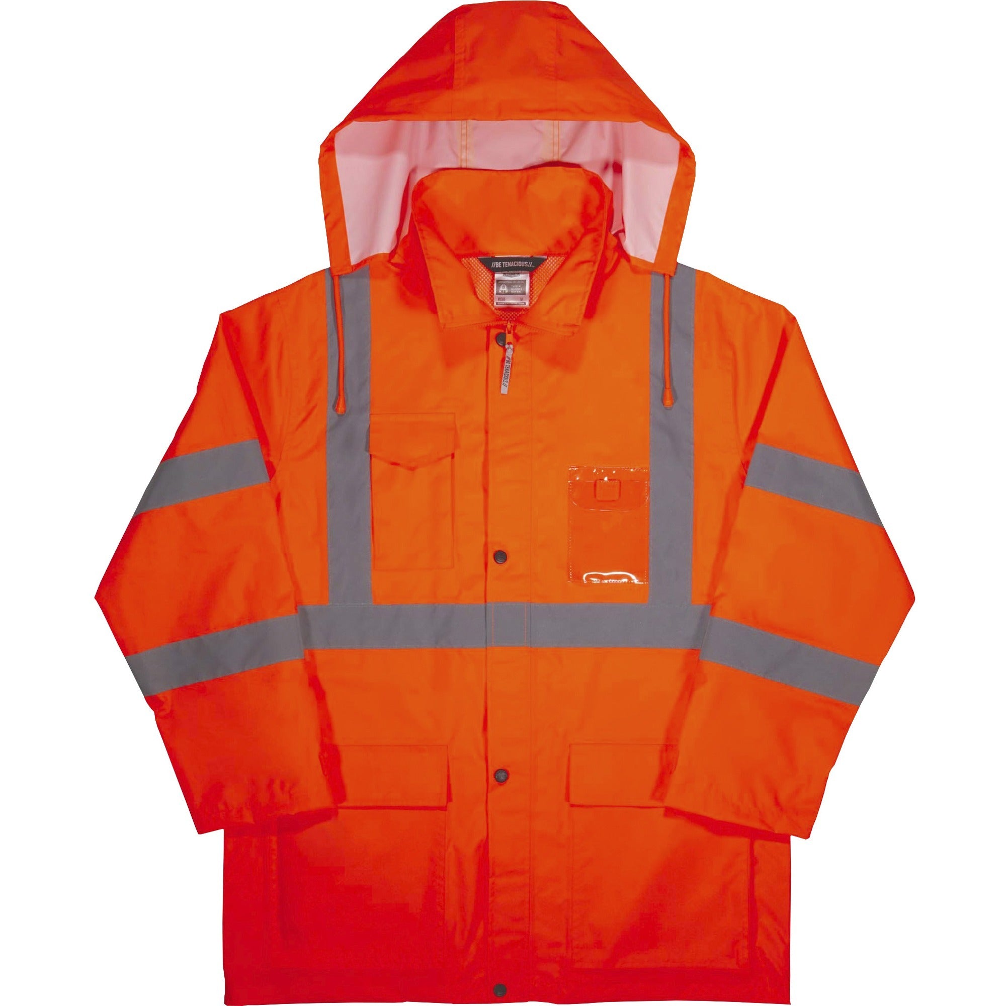 Ergodyne 8366 Lightweight Hi-Vis Rain Jacket, Type R Class 3, Extra Large, Orange, Polyurethane/150D Oxford Polyester, Hook & Loop Wrist, Drawstring Closure, 1 Each
