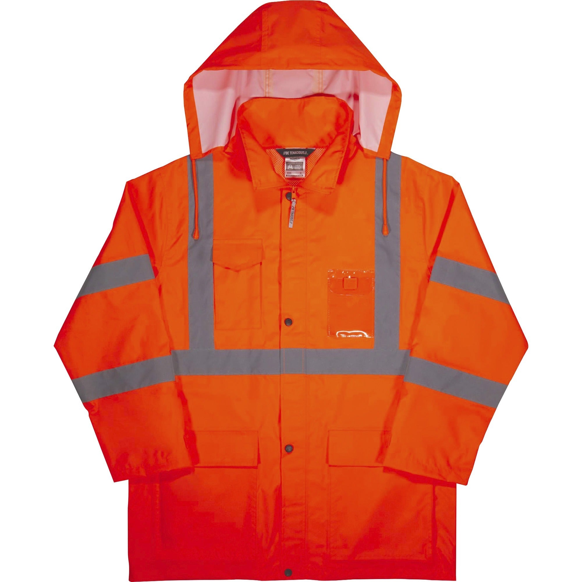 Ergodyne 8366 Lightweight Hi-Vis Rain Jacket, Type R Class 3, 5X-Large, Orange, Polyurethane/150D Oxford Polyester, Hook & Loop Wrist, Drawstring Closure, 1 Each