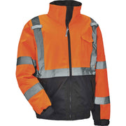 Ergodyne 8377 Type R Class 3 Hi-Vis Quilted Bomber Jacket, Small, Orange, Polyurethane, Reflective, Water & Wind Resistant, Inset Hood, Machine Washable, 1 Each