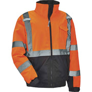 Ergodyne 8377 Type R Class 3 Hi-Vis Quilted Bomber Jacket, 3XL, Orange, Polyurethane, Reflective, Water & Wind Resistant, Inset Hood, Machine Washable, 1 Each, Includes 1 Pair of Safety Glasses