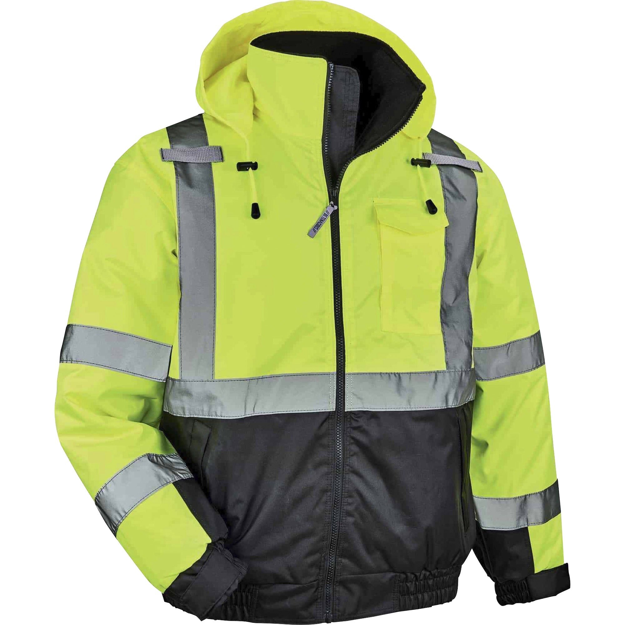 Ergodyne 8377 Type R Class 3 Hi-Vis Quilted Bomber Jacket, Small, Lime, Polyurethane, 1 Each
