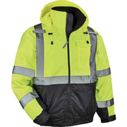 Ergodyne 8377 Type R Class 3 Hi-Vis Quilted Bomber Jacket, Extra Large, Lime, 1 Each