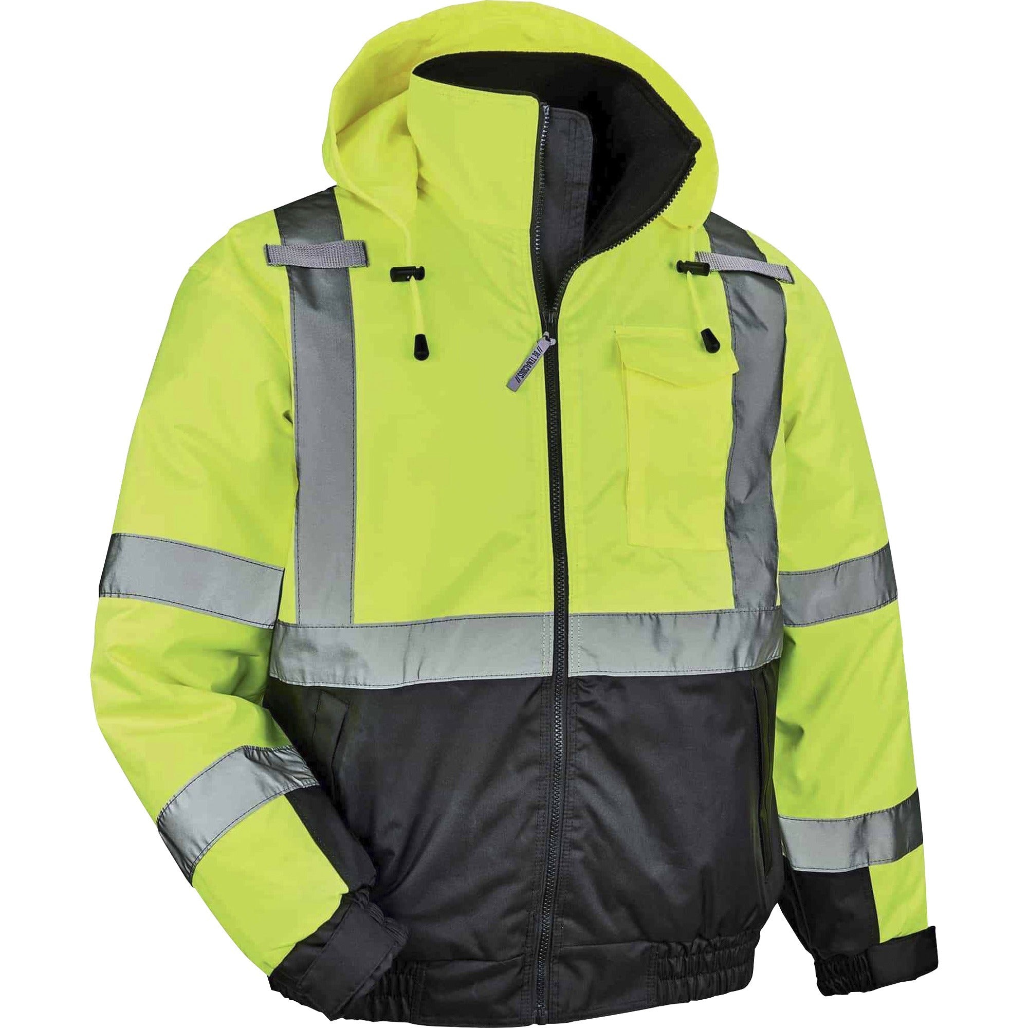 Ergodyne 8377 Type R Class 3 Hi-Vis Quilted Bomber Jacket, Extra Large, Lime, 1 Each
