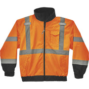 Ergodyne 8379 Type R Class 3 Hi-Vis Fleece Lined Bomber Jacket, Small, Orange, Polyurethane, Reflective, Water & Wind Resistant, Inset Hood, Machine Washable, 1 Each