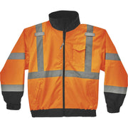 Ergodyne 8379 Type R Class 3 Hi-Vis Fleece Lined Bomber Jacket, Medium, Orange, Polyurethane, 1 Each