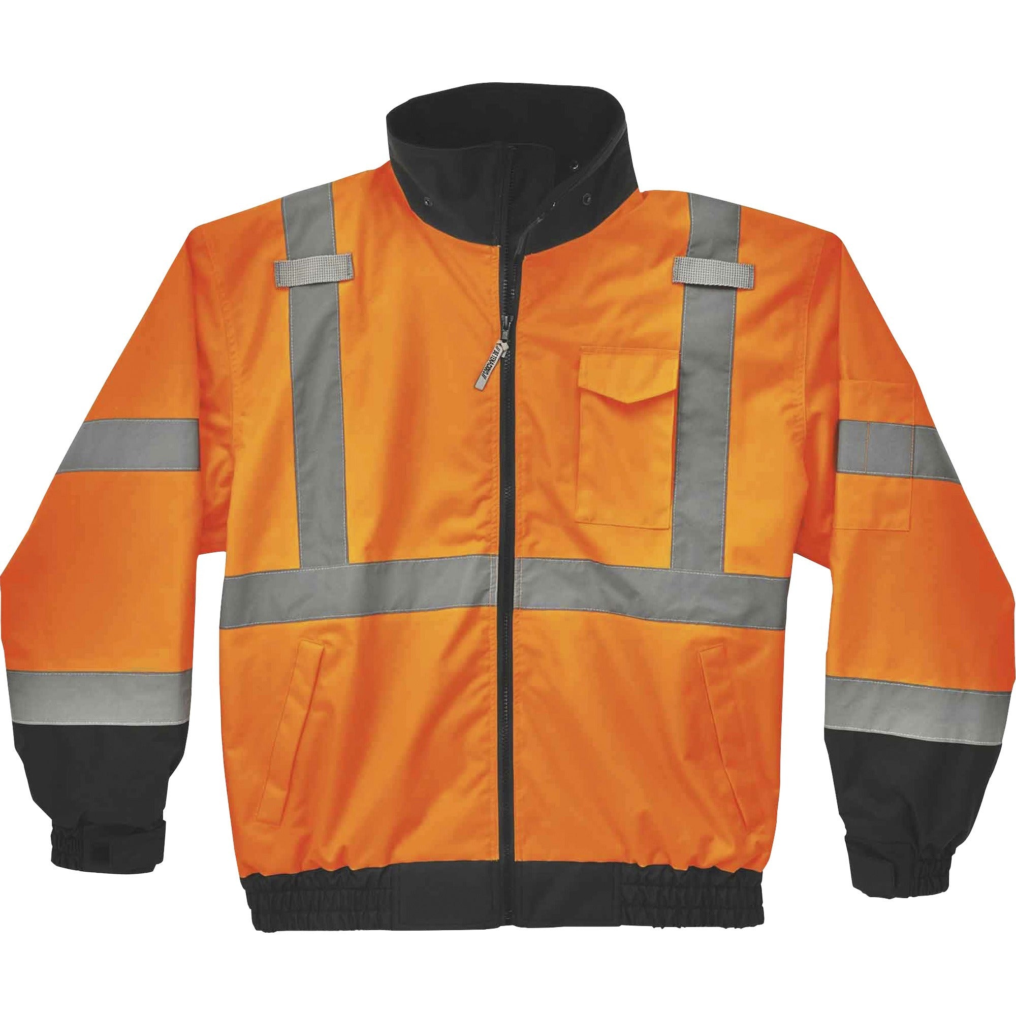 Ergodyne 8379 Type R Class 3 Hi-Vis Fleece Lined Bomber Jacket, Medium, Orange, Polyurethane, 1 Each