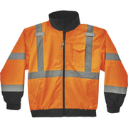 Ergodyne 8379 Type R Class 3 Hi-Vis Fleece Lined Bomber Jacket, 2X-Large, Orange, Polyurethane, Reflective, Water & Wind Resistant, Inset Hood, Machine Washable, 1 Each