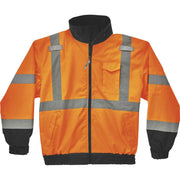 Ergodyne 8379 Type R Class 3 Hi-Vis Fleece Lined Bomber Jacket, 3X-Large, Orange, Polyurethane, Reflective, Water & Wind Resistant, Inset Hood, Machine Washable, 1 Each