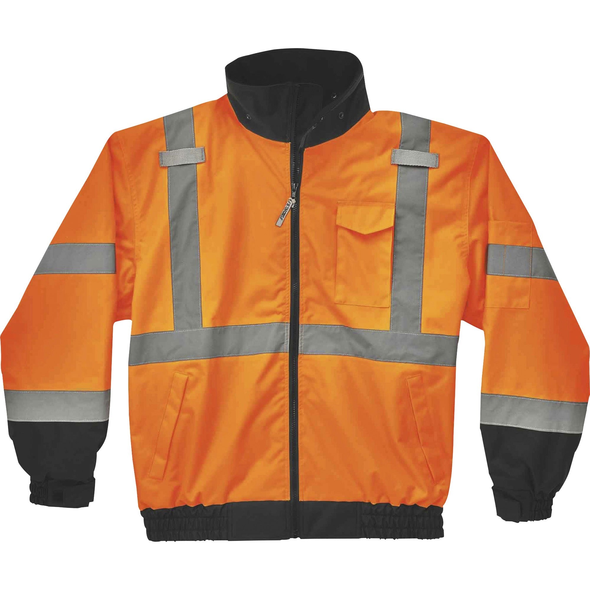 Ergodyne 8379 Type R Class 3 Hi-Vis Fleece Lined Bomber Jacket, 3X-Large, Orange, Polyurethane, Reflective, Water & Wind Resistant, Inset Hood, Machine Washable, 1 Each