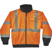 Ergodyne 8379 Type R Class 3 Hi-Vis Fleece Lined Bomber Jacket, 4X-Large, Orange, Polyurethane, Machine Washable, Wind & Water Resistant, Reflective, Inset Hood, Zipper Closure, 1 Each