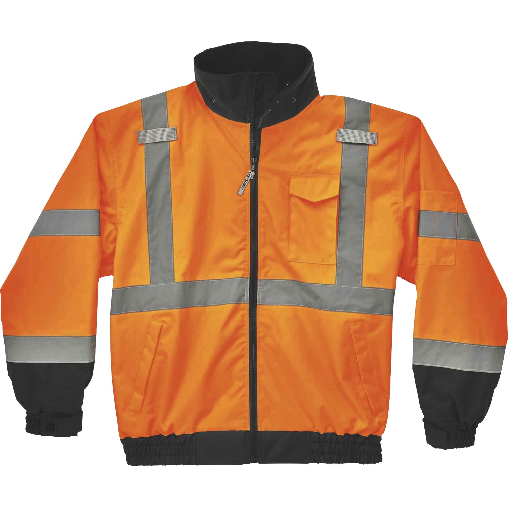 Ergodyne 8379 Type R Class 3 Hi-Vis Fleece Lined Bomber Jacket, 4X-Large, Orange, Polyurethane, Machine Washable, Wind & Water Resistant, Reflective, Inset Hood, Zipper Closure, 1 Each