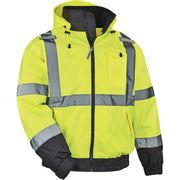 Ergodyne 8379 Type R Class 3 Hi-Vis Fleece Lined Bomber Jacket, 3XL, Lime, Polyurethane, Machine Washable, Wind & Water Resistant, Reflective, Inset Hood, Zipper Closure, Velcro Cuffs, 1 Each