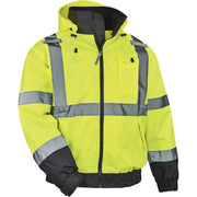 Ergodyne 8379 Type R Class 3 Hi-Vis Fleece Lined Bomber Jacket, 4X-Large, Lime, Polyurethane, Velcro Strap Cuffs, Drawstring Closure, Zipper, Reflective, Water & Wind Resistant, Inset Hood, 1 Each