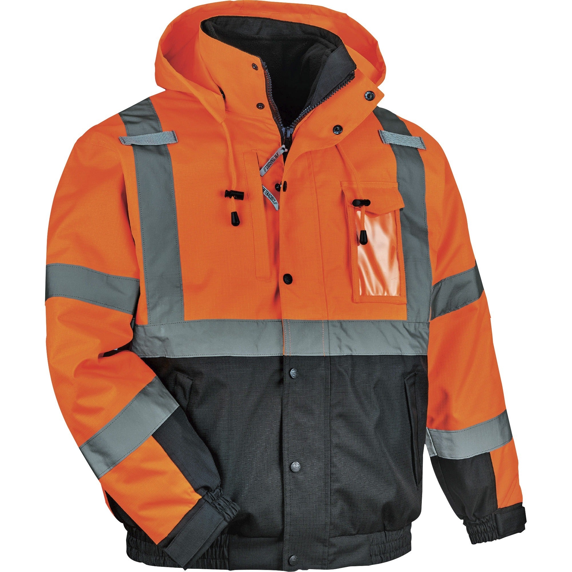 Ergodyne 8381 Hi-Vis 4-in-1 Bomber Jacket, Type R Class 3, 4XL, Orange, Polyurethane, Reflective, Weatherproof, Detachable Hood, Machine Washable, 1 Each