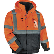 Ergodyne 8381 Hi-Vis 4-in-1 Bomber Jacket, Type R Class 3, 5X-Large, Orange, Polyurethane, Reflective, Weatherproof, Detachable Hood, Machine Washable, 1 Each