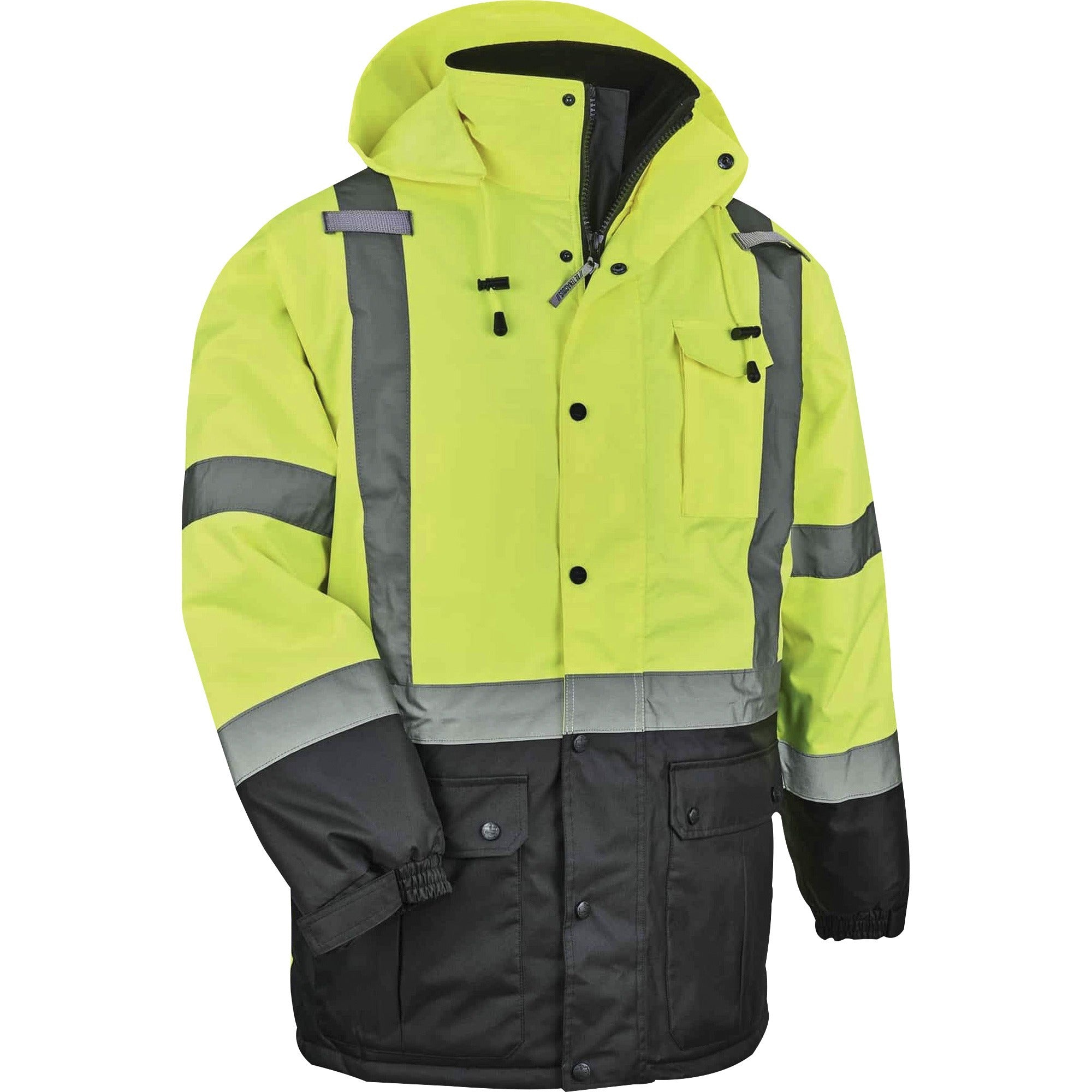Ergodyne 8384 Type R Class 3 Hi-Vis Quilted Thermal Parka, Small, Lime, Polyurethane, 1 Each