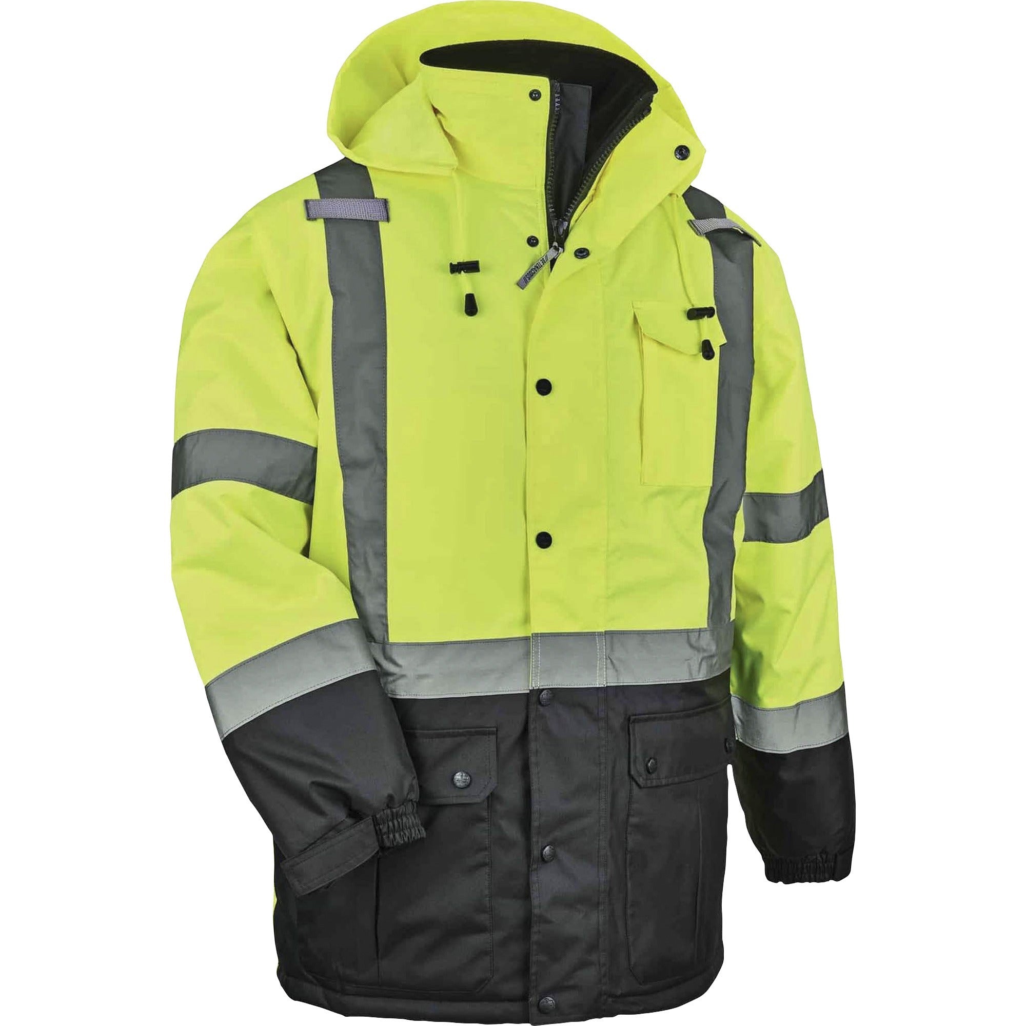 Ergodyne 8384 Type R Class 3 Hi-Vis Quilted Thermal Parka, Medium, Lime, Polyurethane, 1 Each