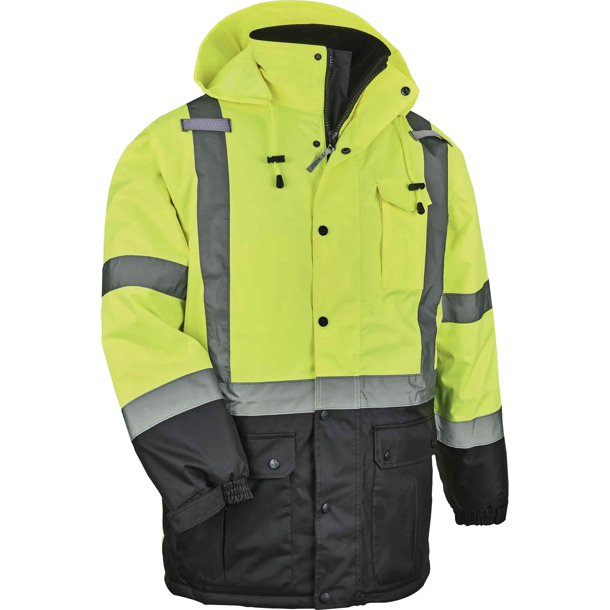 Ergodyne 8384 Type R Class 3 Hi-Vis Quilted Thermal Parka, 4X-Large, Lime, Polyurethane, Machine Washable, Reflective Strip, Inset Hood, Wind & Water Resistant, 1 Each