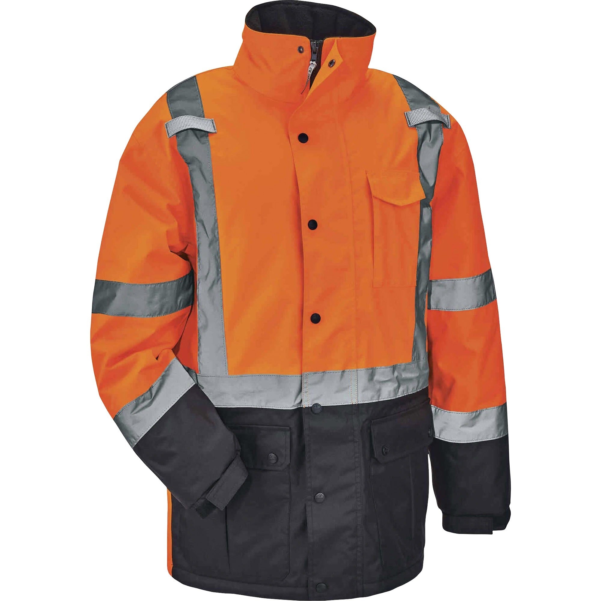 Ergodyne 8384 Type R Class 3 Hi-Vis Quilted Thermal Parka, Large, Orange, Polyurethane, Machine Washable, Reflective Strip, Inset Hood, Wind & Water Resistant, Waist Cord, Velcro Cuffs, 1 Each