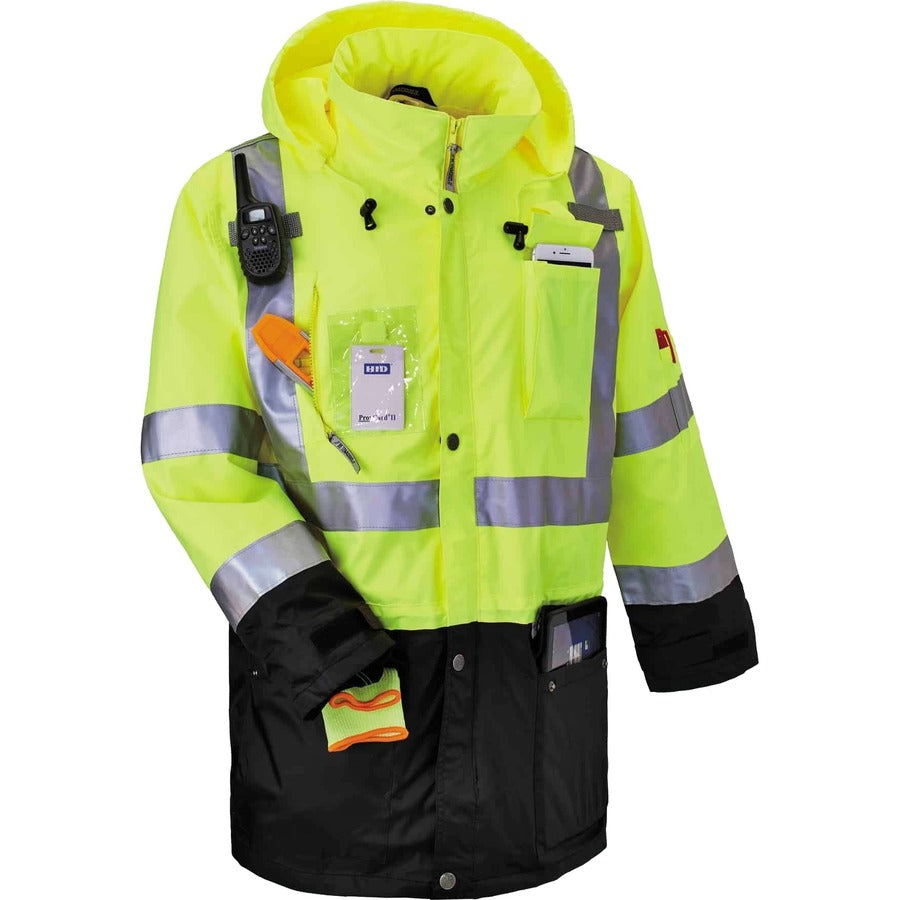 Ergodyne GloWear 8386 Type R Class 3 Outer Shell Jacket, Medium, Lime, 300D Oxford Polyester, Zipper Closure, Reflective, Inset Hood, Multiple Pockets, 1 Each