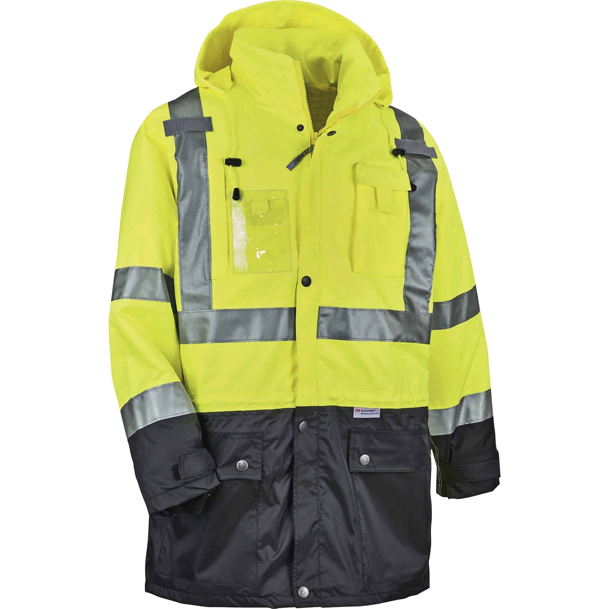 Ergodyne 8386 Type R Class 3 Outer Shell Jacket, Large, Lime, 300D Oxford Polyester, Zipper Closure, Breathable, Reflective, Inset Hood, Multiple Pockets, Drawstring, Badge Holder, 1 Each