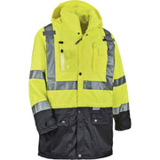 Ergodyne 8386 Type R Class 3 Outer Shell Jacket, 3X-Large, Lime, Zipper Closure, Breathable, Reflective, Inset Hood, Multiple Pockets, Drawstring, Badge Holder, 1 Each