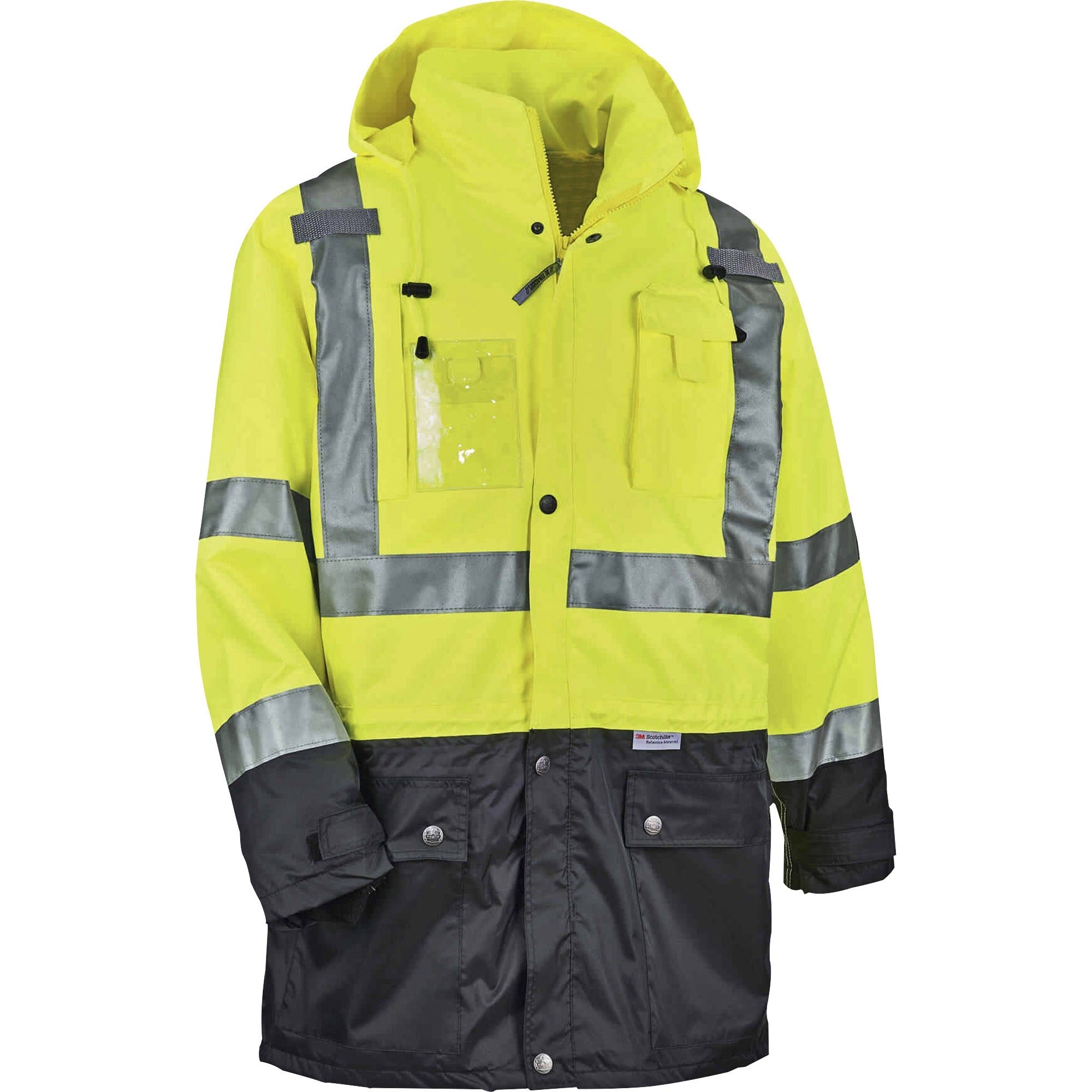 Ergodyne 8386 Type R Class 3 Outer Shell Jacket, 3X-Large, Lime, Zipper Closure, Breathable, Reflective, Inset Hood, Multiple Pockets, Drawstring, Badge Holder, 1 Each
