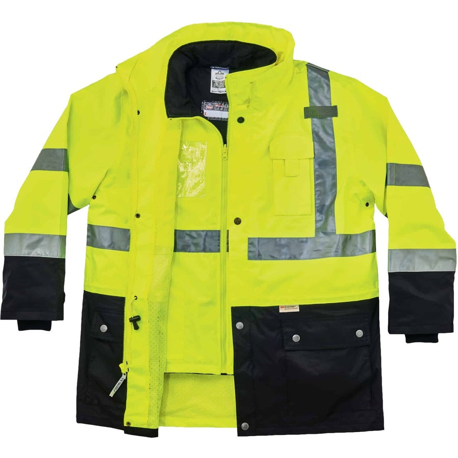 Ergodyne 8388 Type R Class 3/2 Thermal Jacket Kit, Small, Lime, 300D Oxford Polyester, Thinsulate, Zipper Closure, Reflective, Weather Proof, Inset Hood, Multiple Pockets, Drawstring, Badge Holder, 1 Each