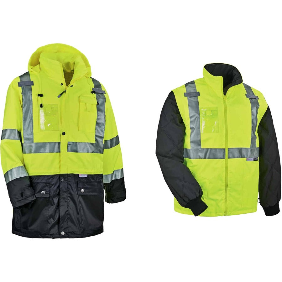 Ergodyne 8388 Type R Class 3/2 Thermal Jacket Kit, 3X-Large, Lime, 300D Oxford Polyester, Thinsulate, Zipper Closure, Reflective, Weather Proof, Inset Hood, Multiple Pockets, 1 Each