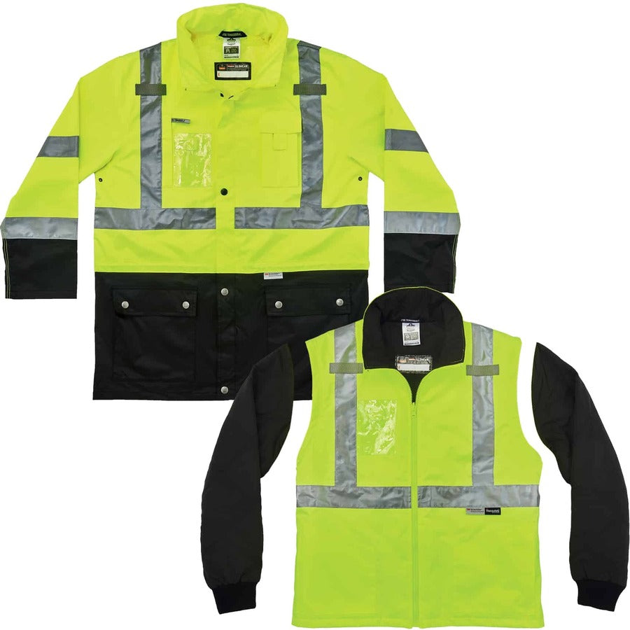 Ergodyne 8388 Type R Class 3/2 Thermal Jacket Kit, 3X-Large, Lime, 300D Oxford Polyester, Thinsulate, Zipper Closure, Reflective, Weather Proof, Inset Hood, Multiple Pockets, 1 Each